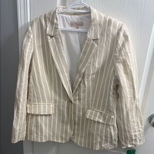 Philosophy Tan and White Pinstripe Blazer with Notched Lapel